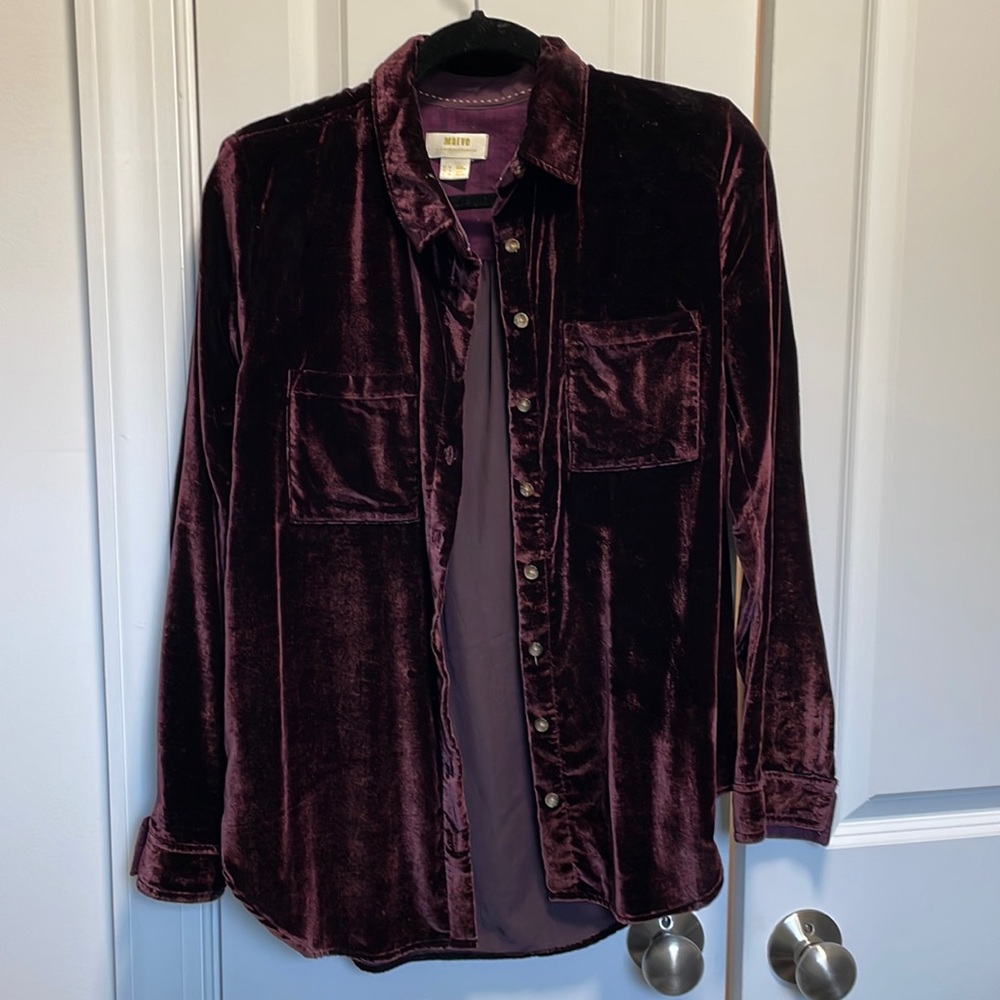 Anthropologie Maeve - velvet button down - purple - US6